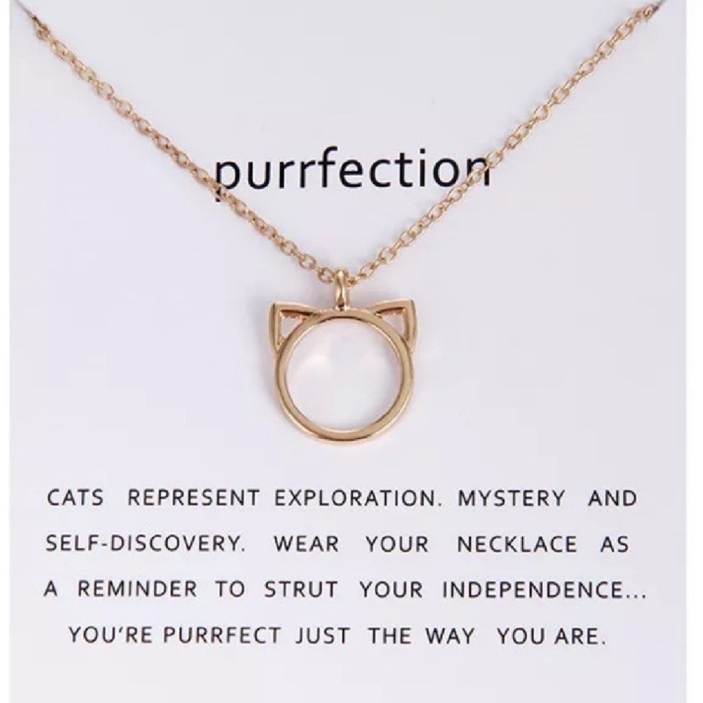 Cat kitty necklace gold tone 20" alloy Purrfection
